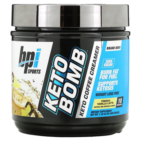 BPI Sports, Keto Bomb, Keto Coffee Creamer, French Vanilla Latte, 1 lbs 0.5 oz (468 g) - Supply Center USA