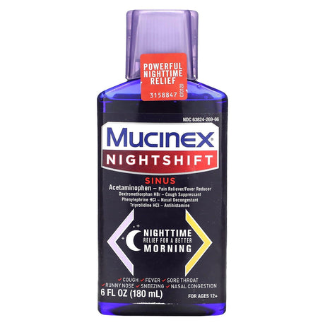 Mucinex, Nightshift, Sinus, Ages 12+, 6 fl oz (180 ml) - Supply Center USA