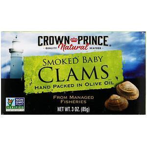 Crown Prince Natural, Smoked Baby Clams in Olive Oil, 3 oz (85 g) - Supply Center USA