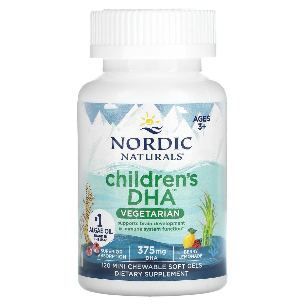 Nordic Naturals, Children's DHA, Ages 3+, Berry Lemonade, 375 mg, 120 Mini Chewable Soft Gels - Supply Center USA