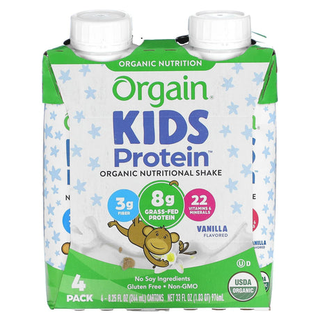 Orgain, Kids Protein, Organic Nutritional Shake, Vanilla, 4 Pack, 8.25 fl oz (244 ml) Each - Supply Center USA