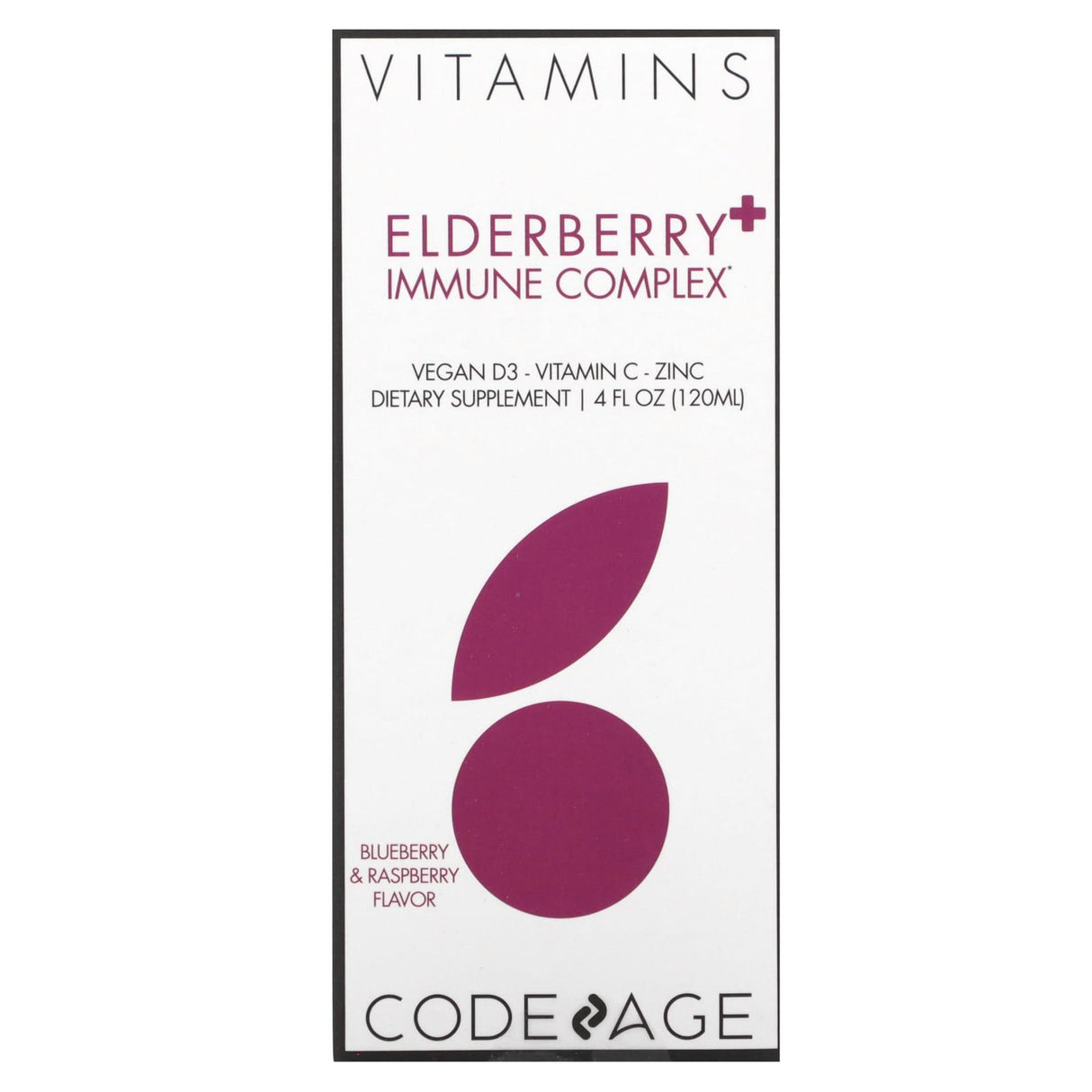 Codeage, Vitamins, Elderberry+ Immune Complex, Blueberry & Raspberry, 4 fl oz (120 ml) - Supply Center USA