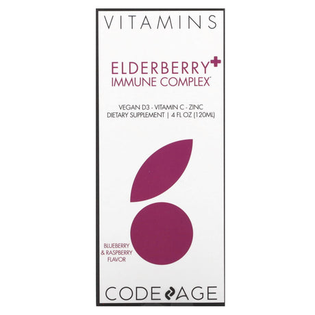 Codeage, Vitamins, Elderberry+ Immune Complex, Blueberry & Raspberry, 4 fl oz (120 ml) - Supply Center USA