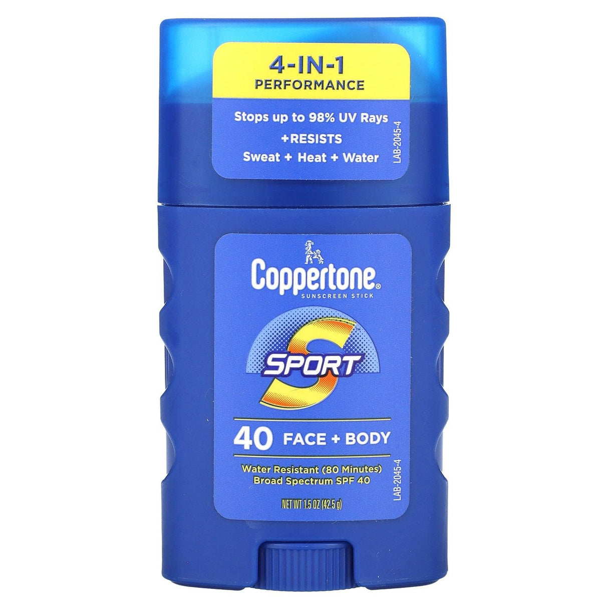 Coppertone, Sunscreen Stick, Sport, 4-in-1 Performance, Face + Body, SPF 40, 1.5 oz (42.5 g) - Supply Center USA