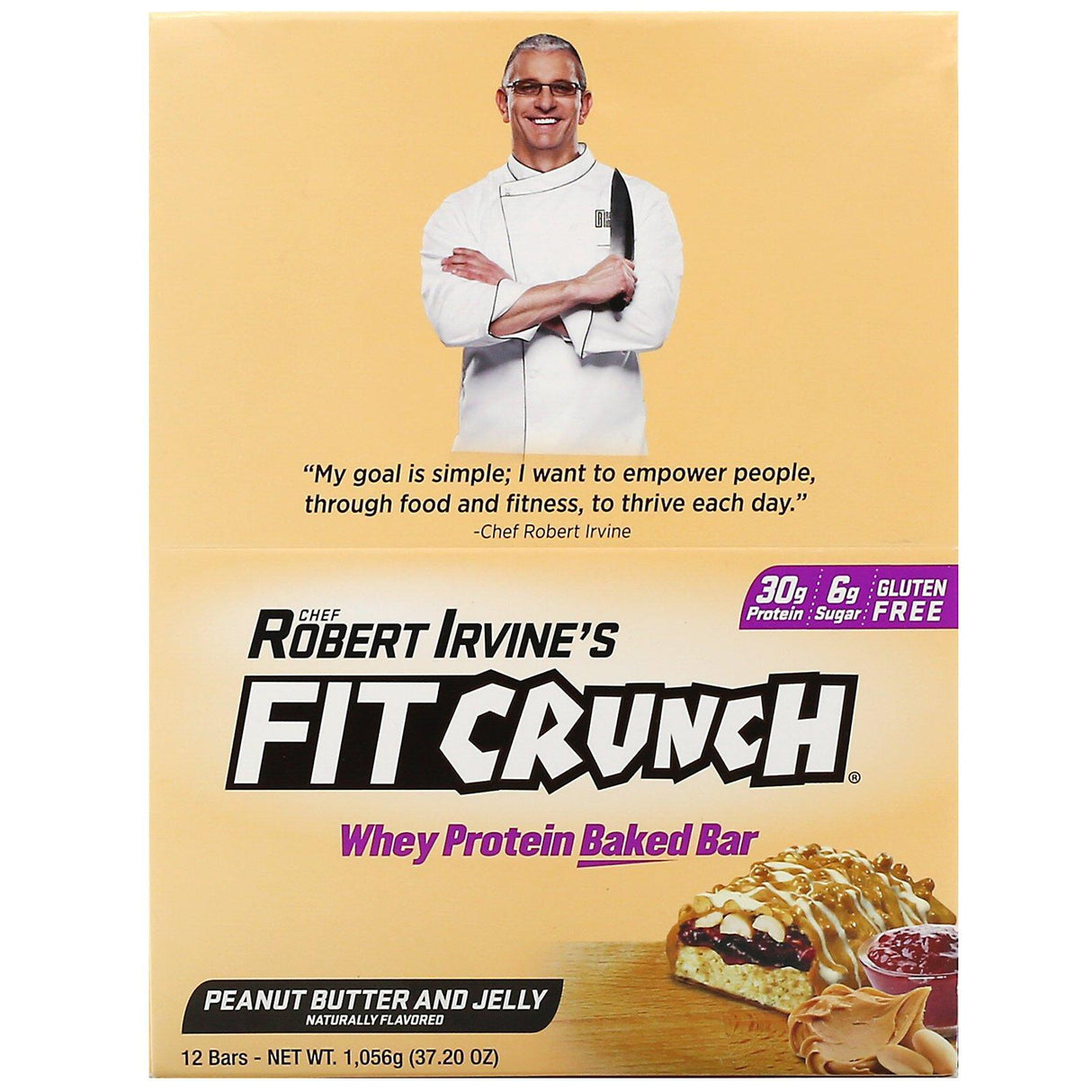 FITCRUNCH, Whey Protein Baked Bar, Peanut Butter and Jelly, 12 Bars, 3.10 oz (88 g) Each - Supply Center USA