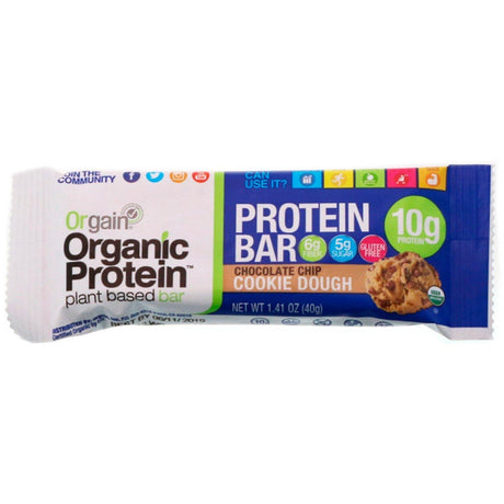 Orgain, Organic Plant-Based Protein Bar, Chocolate Chip Cookie Dough, 12 Bars, 1.41 oz (40 g) Each - Supply Center USA