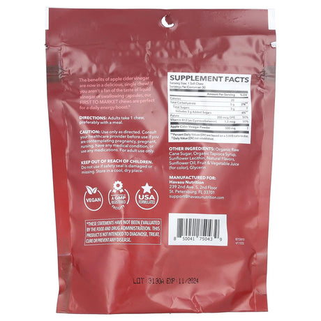 Havasu Nutrition, Apple Cider Vinegar Soft Chews, Mixed Berry, 30 Soft Chews - Supply Center USA