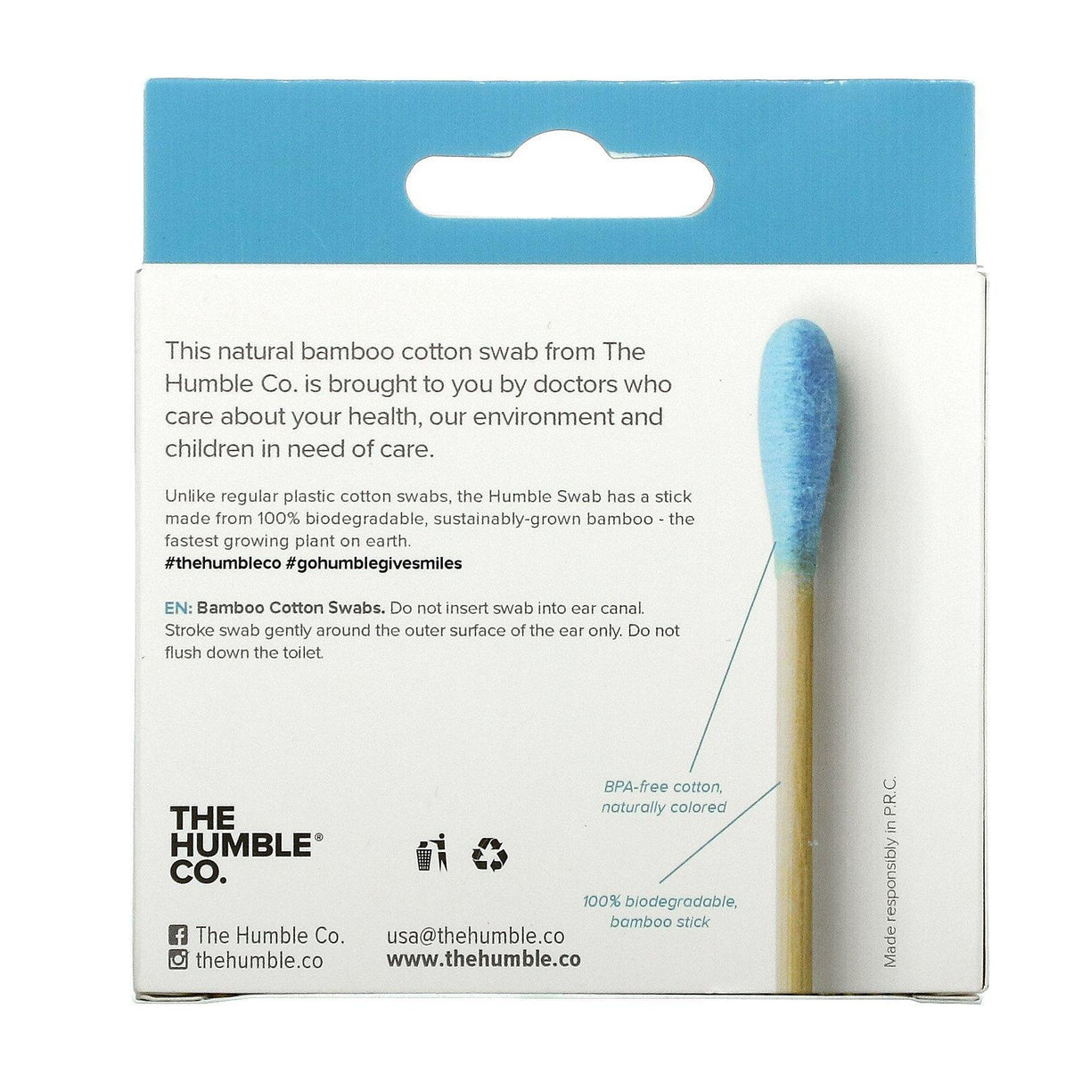 The Humble Co., Bamboo Cotton Swabs, Blue, 100 Swabs - Supply Center USA