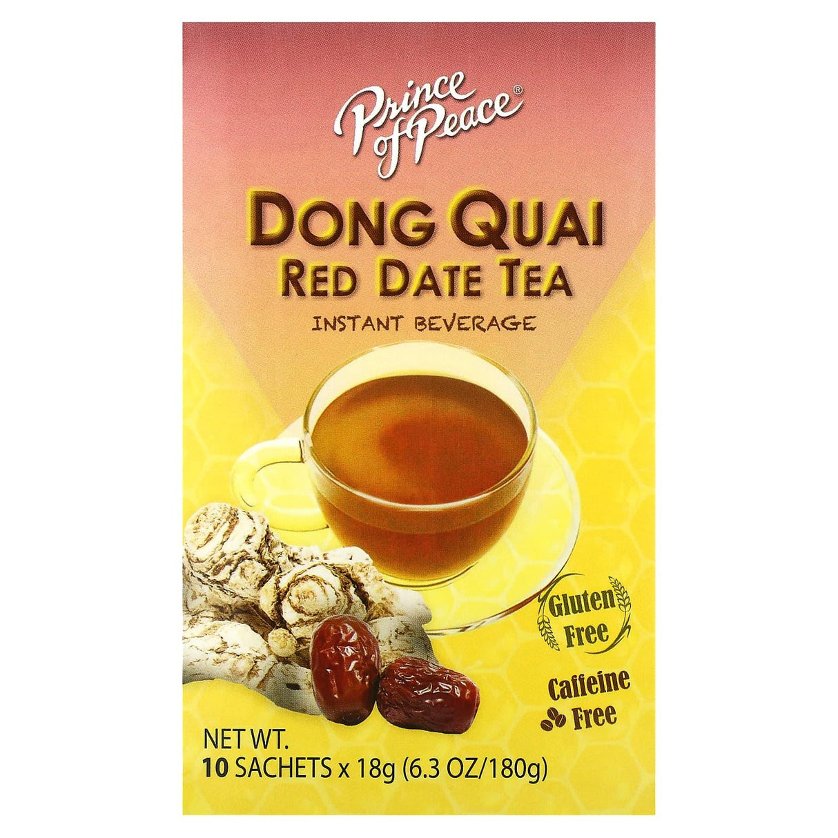 Prince of Peace, Instant Beverage, Dong Quai Red Date Tea, Caffeine Free, 10 Sachets, 6.3 oz (180 g) - Supply Center USA