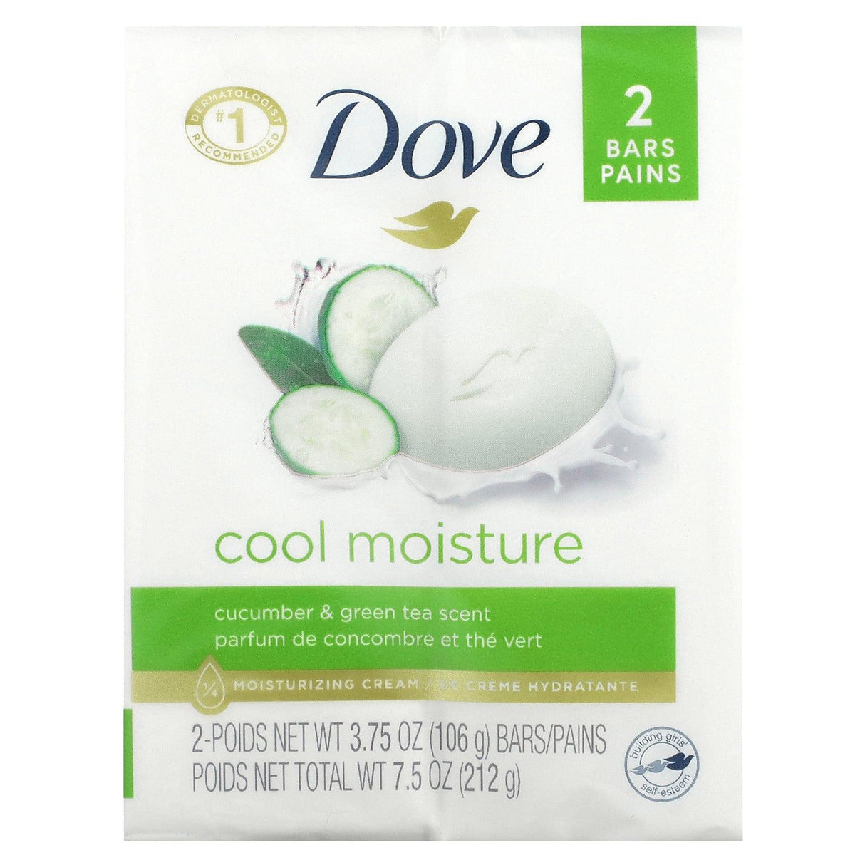 Dove, Cool Moisture Soap Bar, Cucumber & Green Tea, 2 Bars, 3.75 oz (106 g) Each - Supply Center USA