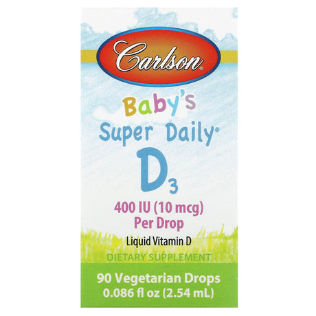 Carlson, Baby's Super Daily D3, 10 mcg (400 IU), 0.086 fl oz (2.54 ml) - Supply Center USA