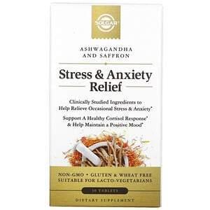 Solgar, Stress & Anxiety Relief, Ashwagandha and Saffron, 30 Tablets - Supply Center USA