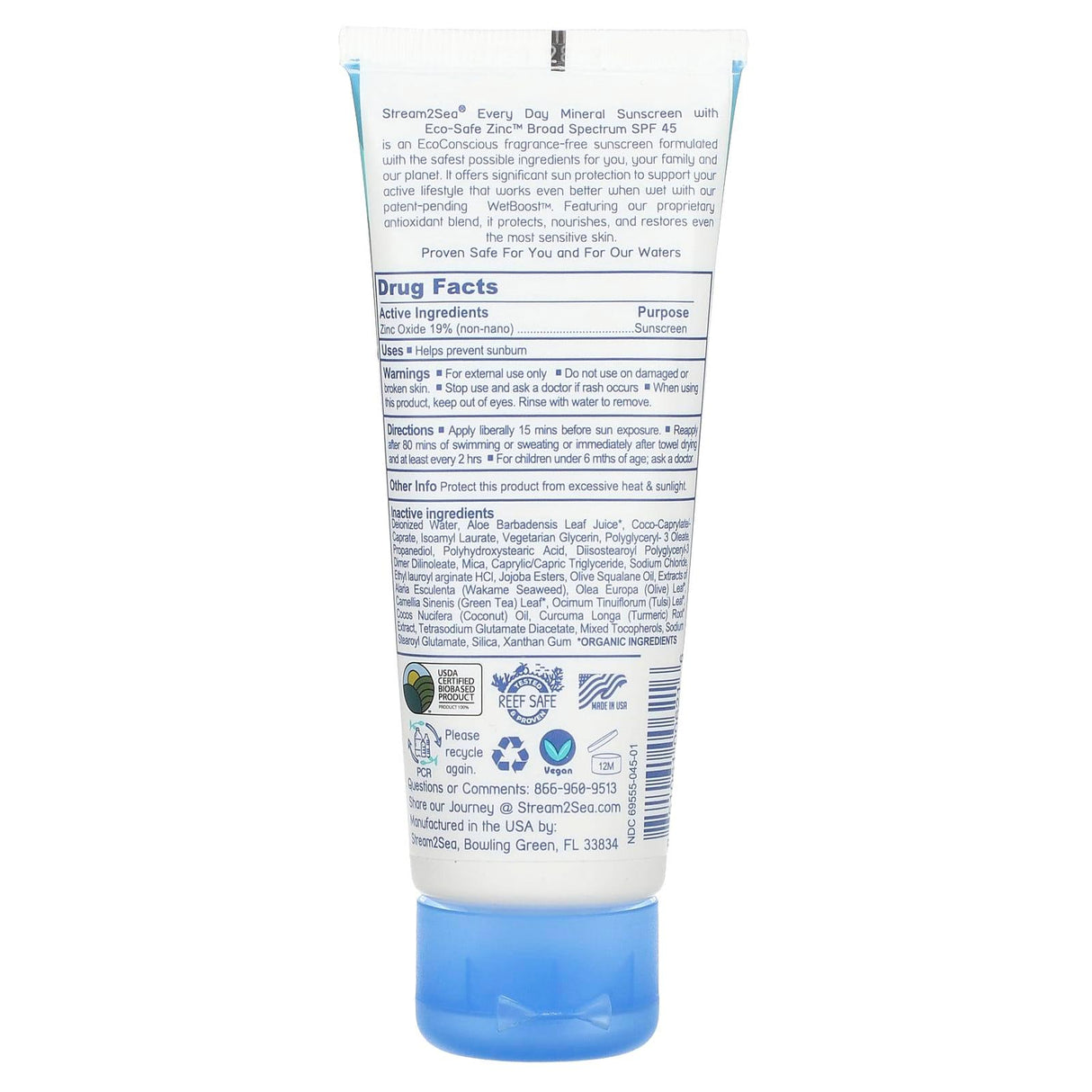 Stream2Sea, Every Day Mineral Sunscreen, Active, SPF 45, 2.5 fl oz (75 ml) - Supply Center USA