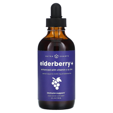 NutraChamps, Elderberry+, Enhanced with Vitamin C & Zinc, Natural Berry, 4 fl oz (120 ml) - Supply Center USA