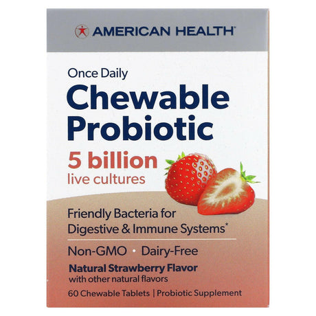 American Health, Once Daily Chewable Probiotic, Natural Strawberry, 5 Billion CFU, 60 Chewable Tablets - Supply Center USA