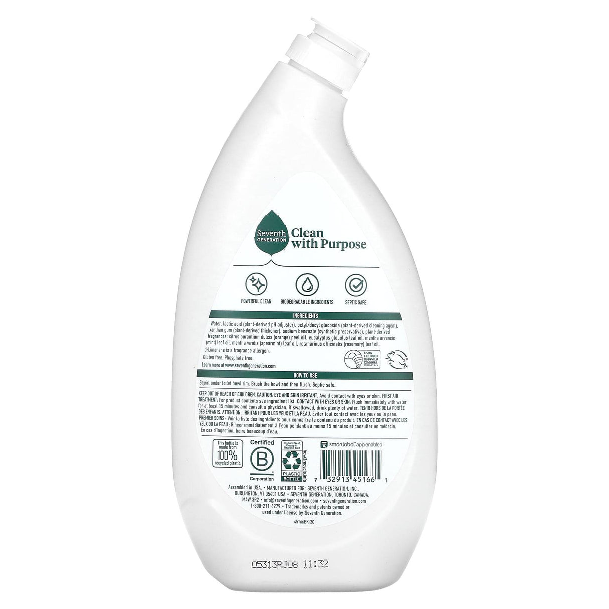 Seventh Generation, Toilet Bowl Cleaner, Fresh Mint, 24 fl oz (709 ml) - Supply Center USA