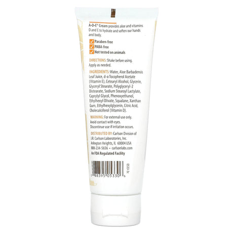 Carlson, A-D-E Hand & Body Cream, Unscented, 2 oz (56 g) - Supply Center USA