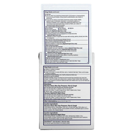 Mucinex, Sinus-Max Day and Nightshift Night Sinus, Maximum Strength, For Ages 12+, 2 Bottles, 20 Caplets - Supply Center USA