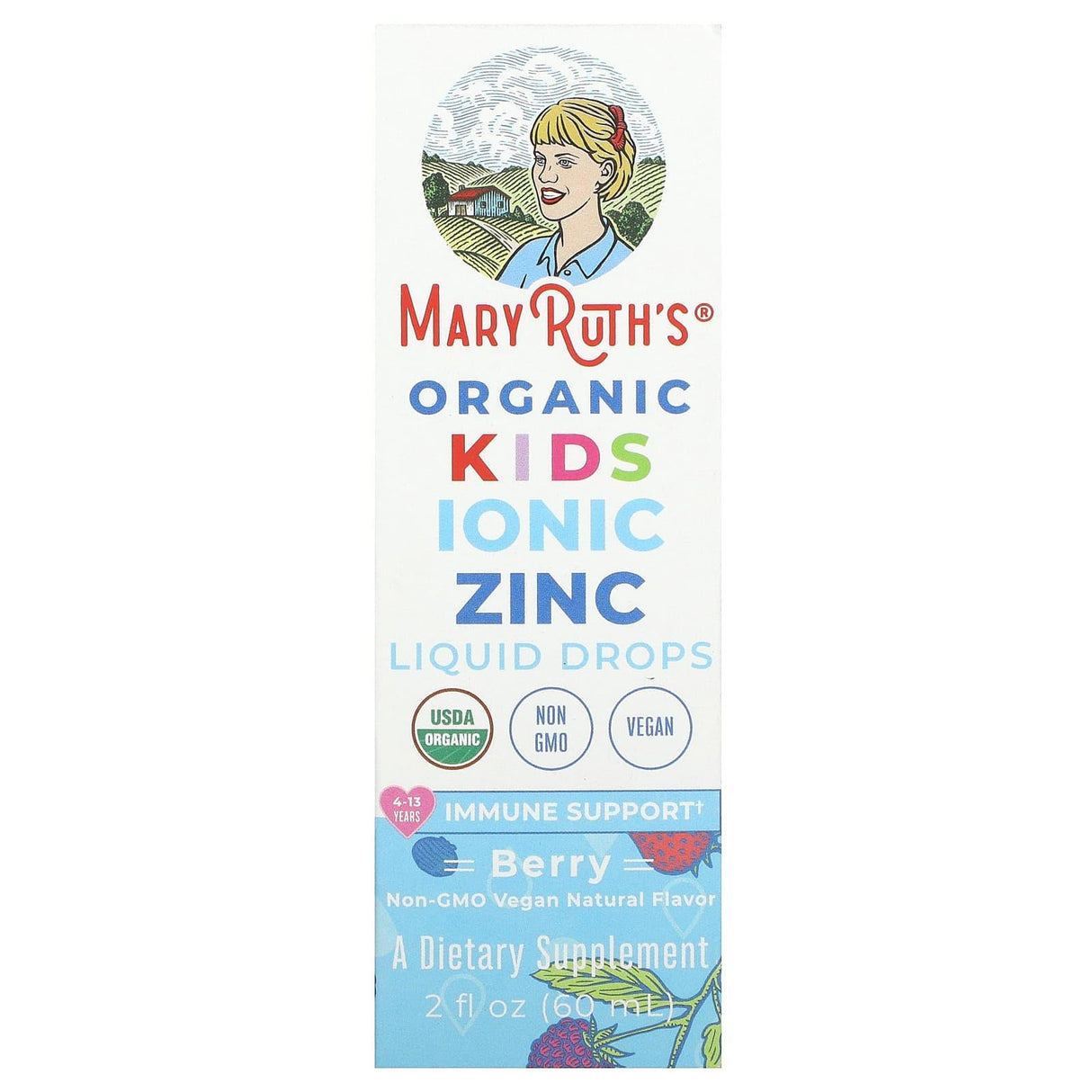 MaryRuth's, Organic Kids Ionic Zinc Liquid Drops, 4-13 Years, Berry, 2 fl oz (60 ml) - Supply Center USA