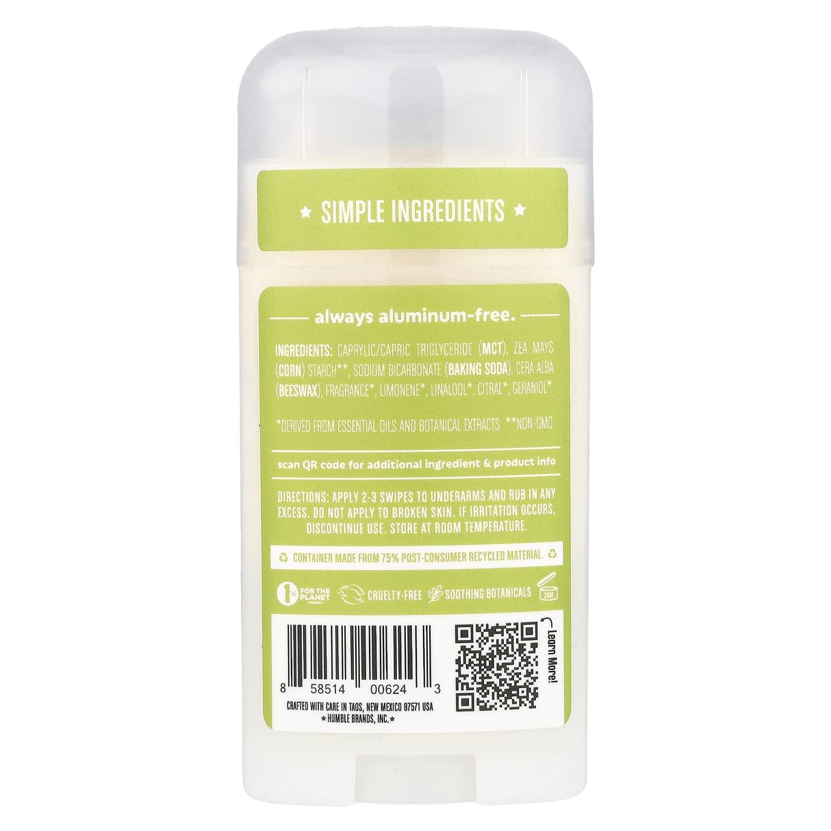 Humble Brands, Aluminum-Free Deodorant, Bergamot & Ginger , 2.5 oz (70 g) - Supply Center USA