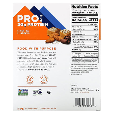 ProBar, Protein Bar, Sea Salt Caramel, 12 Bars, 2.47 oz (70 g) Each - Supply Center USA