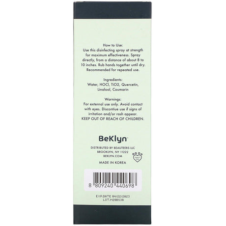 BeKLYN, Absolute Purifying Spray, Alcohol-Free Hand Sanitizer, 10.14 fl oz (300 ml) - Supply Center USA