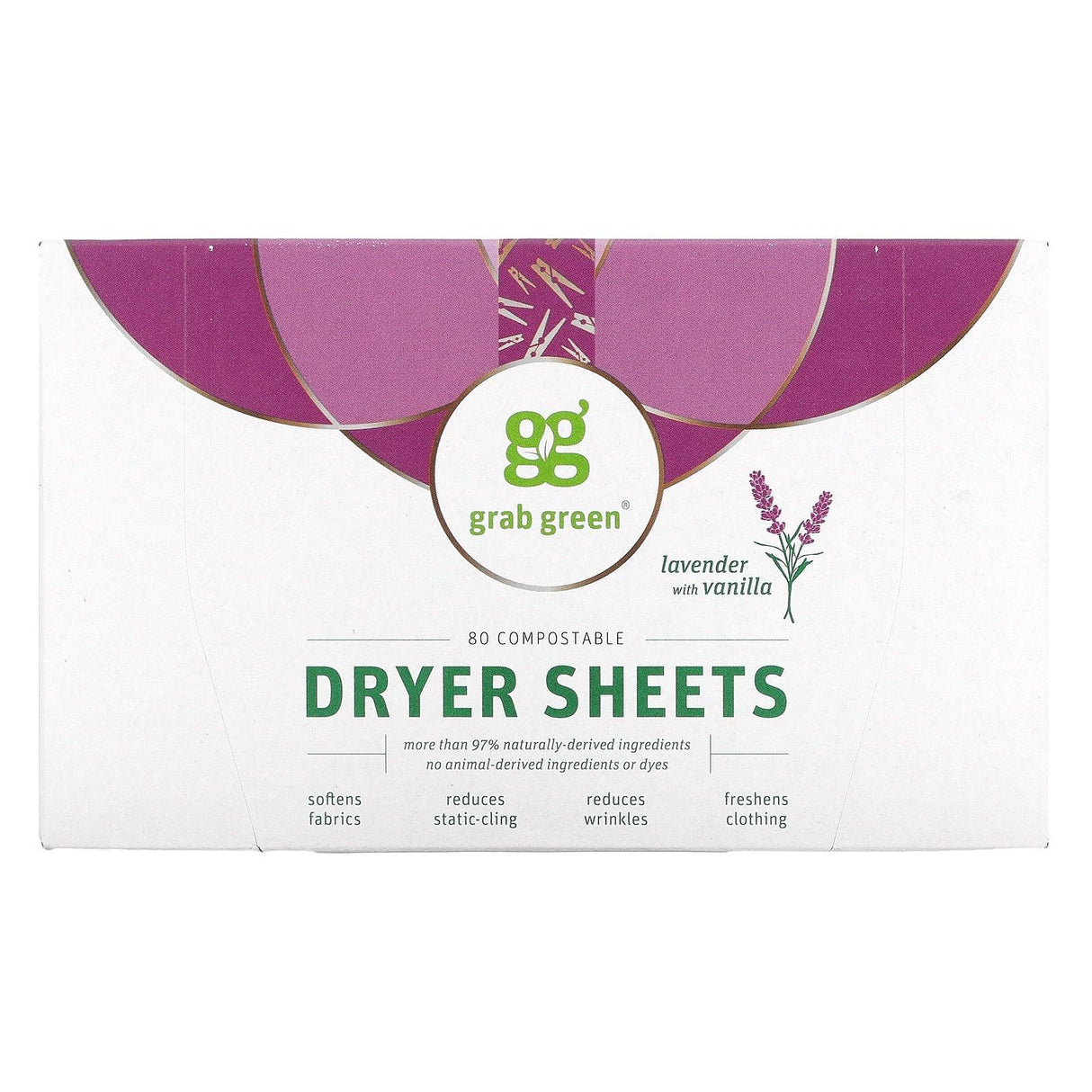 Grab Green, Dryer Sheets, Lavender with Vanilla, 80 Count - Supply Center USA