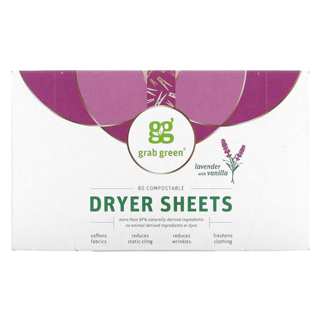 Grab Green, Dryer Sheets, Lavender with Vanilla, 80 Count - Supply Center USA