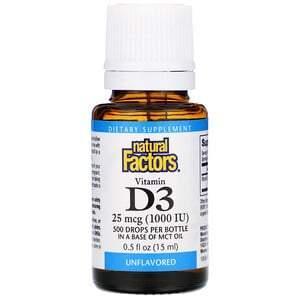 Natural Factors, Vitamin D3 Drops, Unflavored, 25 mcg (1,000 IU), 0.5 fl oz (15 ml) - Supply Center USA