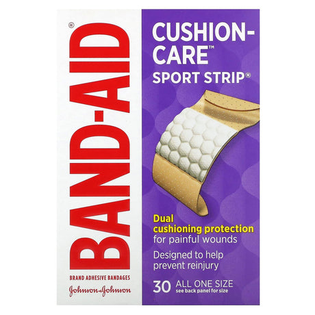 Band Aid, Adhesive Bandages, Cushion-Care Sport Strip, 30 Bandages - Supply Center USA