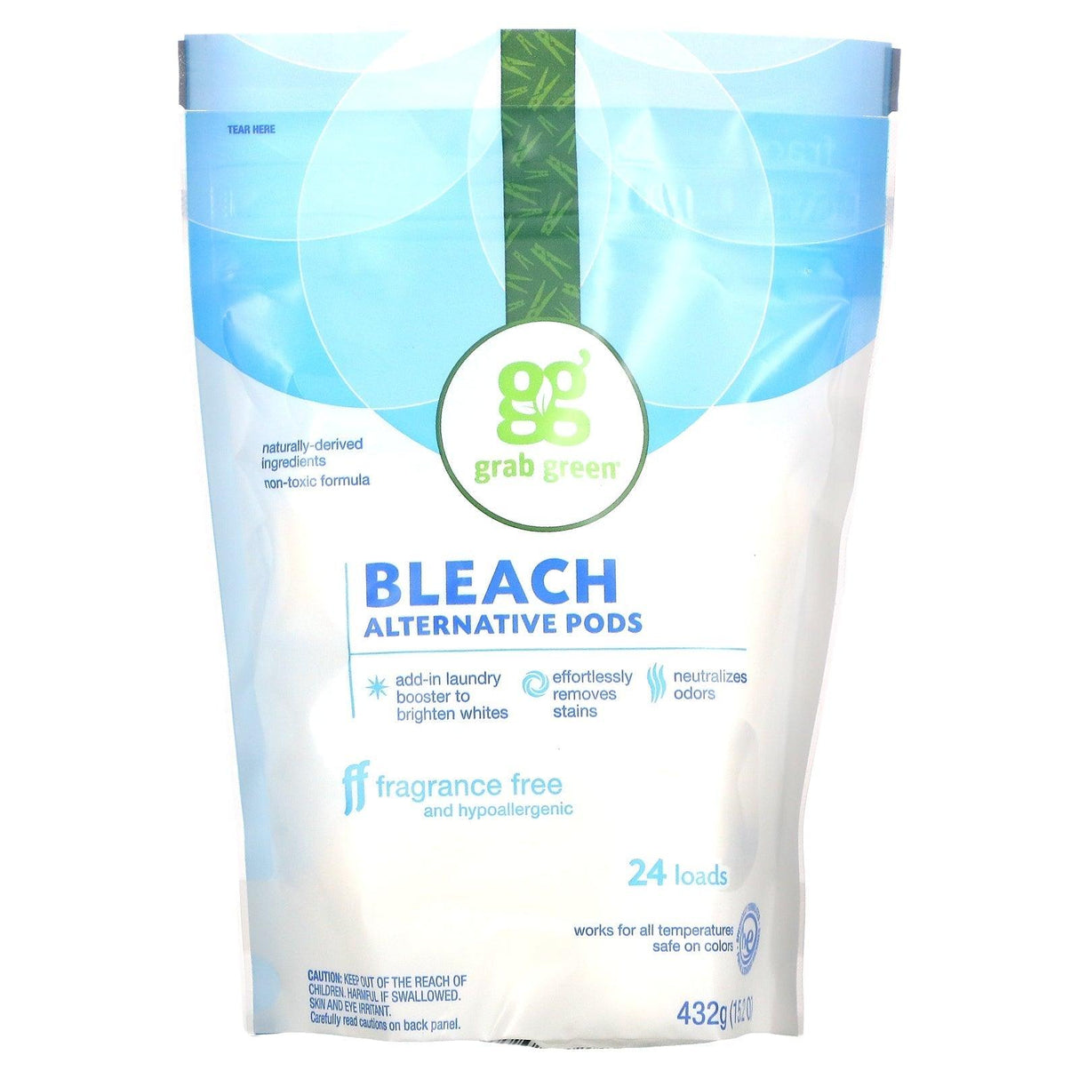 Grab Green, Bleach Alternative Pods, Fragrance Free, 24 Loads, 15.2 oz (432 g) - Supply Center USA