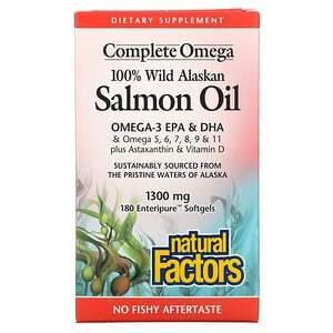 Natural Factors, 100% Wild Alaskan Salmon Oil, 1300 mg , 180 Enteripure Softgels - Supply Center USA