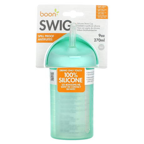 Boon, Swig, Silicone Straw Cup, 6 Months+, Mint , 9 oz (270 ml) - Supply Center USA