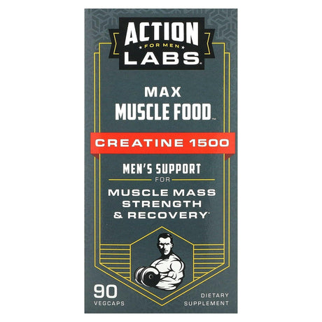 Action Labs, Max Muscle Food, Creatine 1500, Men's Support, 90 Vegcaps - Supply Center USA