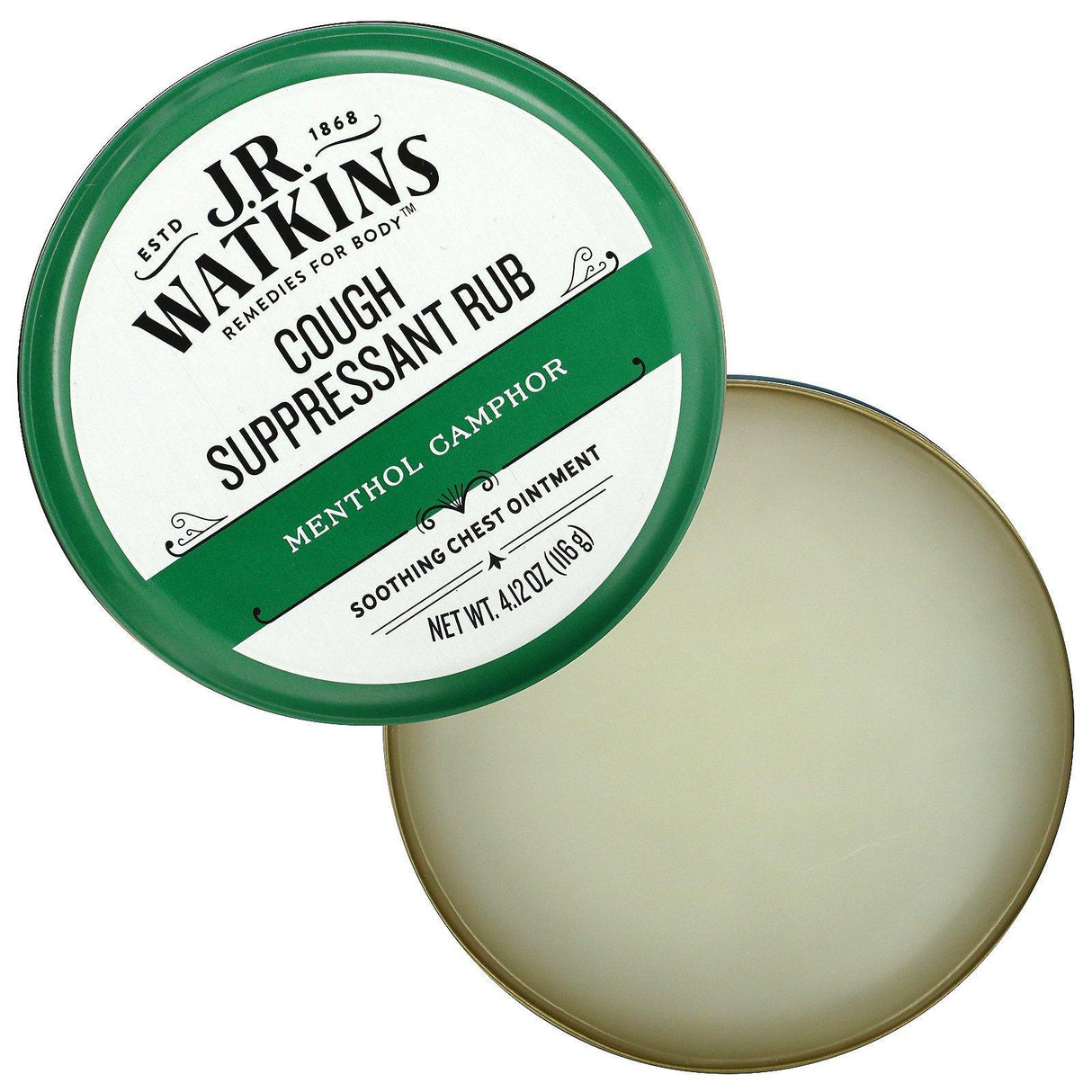 J R Watkins, Cough Suppressant Rub, Menthol Camphor, 4.12 oz (116 g) - Supply Center USA