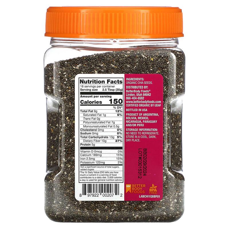 BetterBody Foods, Organic Chia Seeds, 20 oz (567 g) - Supply Center USA