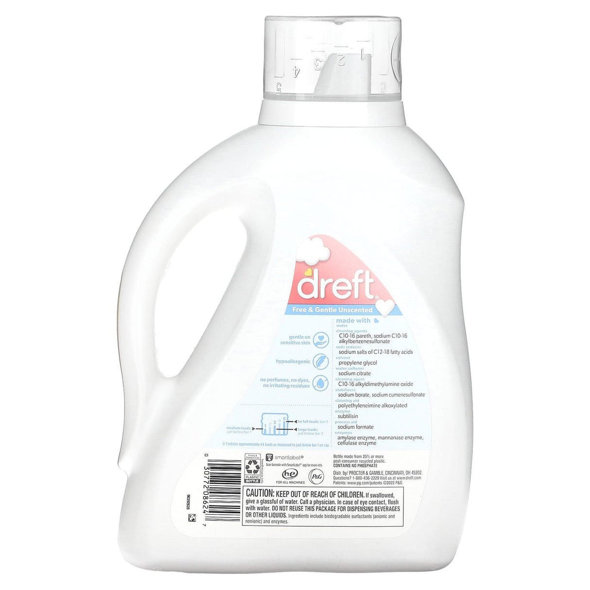 Dreft, Baby Detergent, Free & Gentle Unscented, 92 fl oz (2.72 l) - Supply Center USA