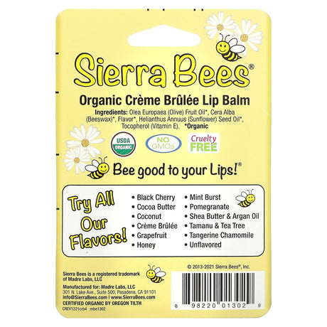 Sierra Bees, Organic Lip Balms, Creme Brulee, 4 Pack, 0.15 oz (4.25 g) Each - Supply Center USA