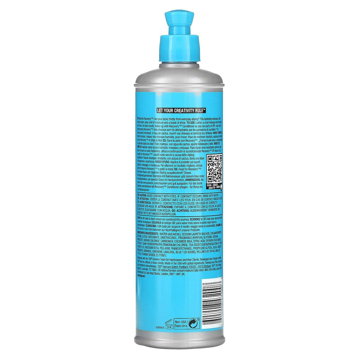 TIGI, Bed Head, Recovery, Moisture Rush Shampoo, For Dry, Damaged Hair, 13.53 fl oz (400 ml) - Supply Center USA