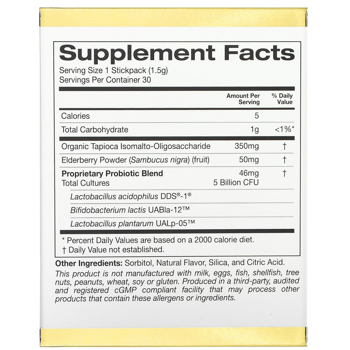 California Gold Nutrition, Kids Pre-Probiotic Pixies, 5 Billion CFUs + Elderberry, Natural Blueberry Flavor, 30 Packets, 0.05 oz (1.5 g) Each - Supply Center USA