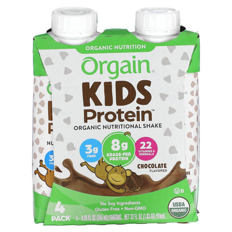 Orgain, Kids Protein, Organic Nutritional Shake, Chocolate, 4 Pack, 8.25 fl oz (244 ml) Each - Supply Center USA