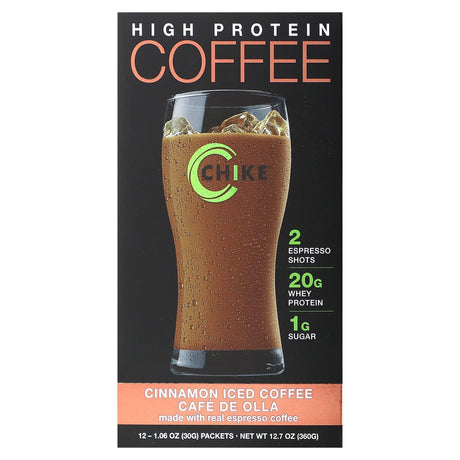 Chike Nutrition, High Protein Iced Coffee, Cinnamon, 12 Packets, 1.06 oz (30 g) Each - Supply Center USA