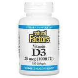 Natural Factors, Vitamin D3, 25 mcg (1,000 IU), 180 Softgels - Supply Center USA