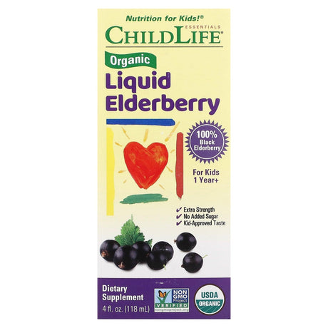 ChildLife Essentials, Organic Liquid Elderberry, 1 Year+, 4 fl oz (118 ml) - Supply Center USA