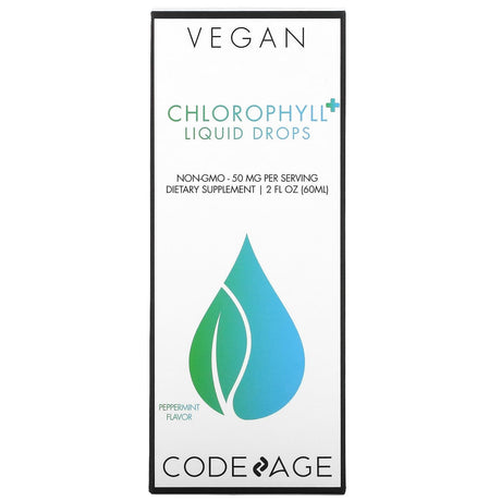 Codeage, Vegan Chlorophyll+ Liquid Drops, Non-GMO, Peppermint, 50 mg, 2 fl oz (60 ml) - Supply Center USA