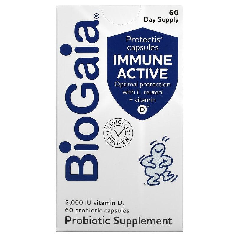 BioGaia, Immune Active, Protectis Capsules, 2,000 IU, 60 Probiotic Capsules - Supply Center USA