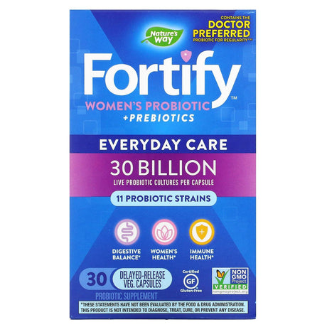 Nature's Way, Fortify, Women's Probiotic + Prebiotics, Everyday Care, 30 Billion, 30 Delayed-Release Veg. Capsules - Supply Center USA