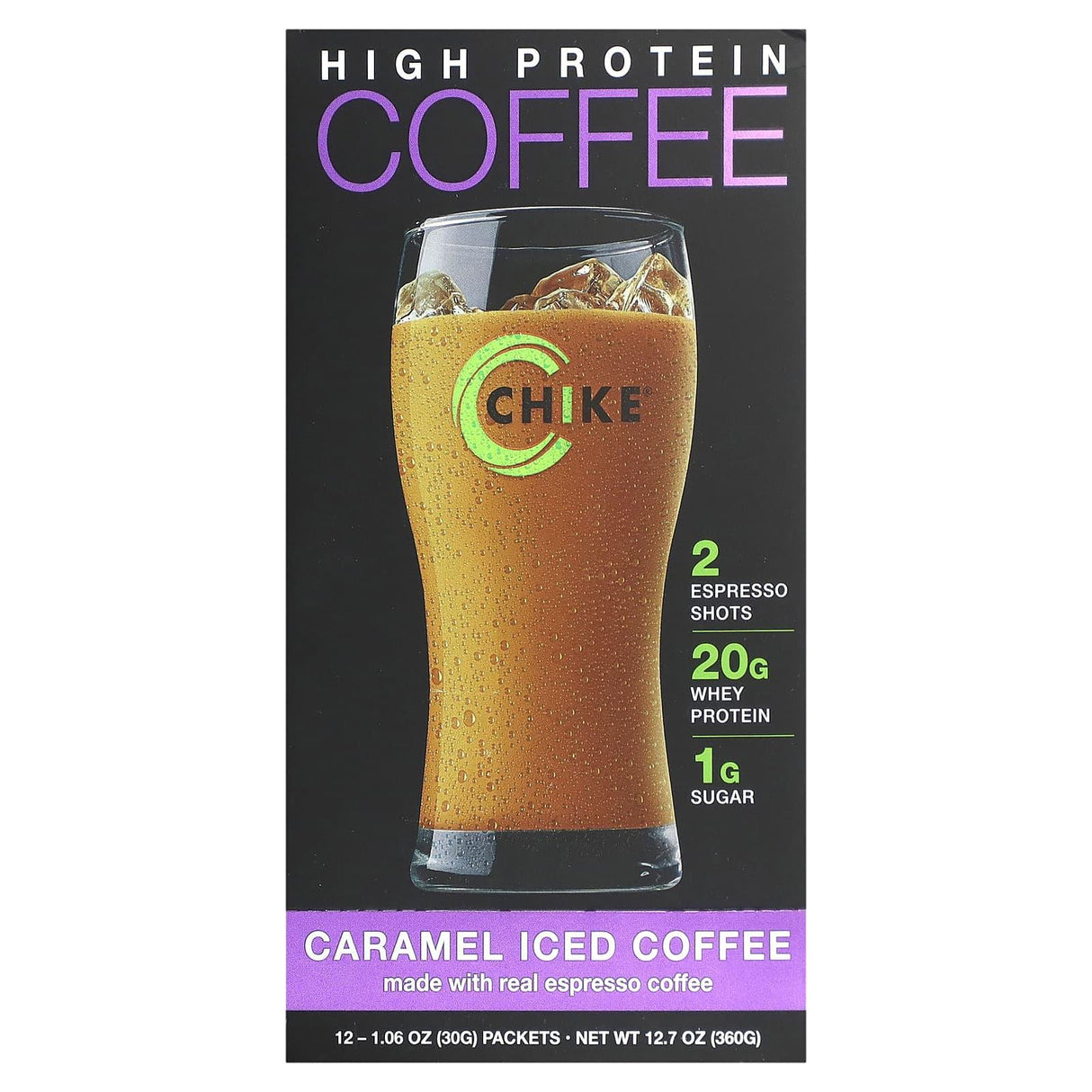 Chike Nutrition, High Protein Iced Coffee, Caramel, 12 Packets, 1.06 oz (30 g) Each - Supply Center USA