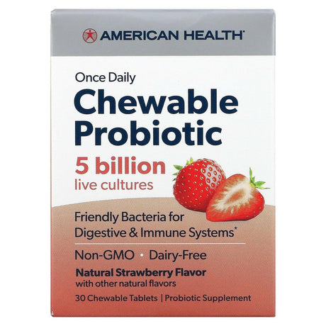 American Health, Once Daily Chewable Probiotic, Natural Strawberry, 5 Billion CFU, 30 Chewable Tablets - Supply Center USA