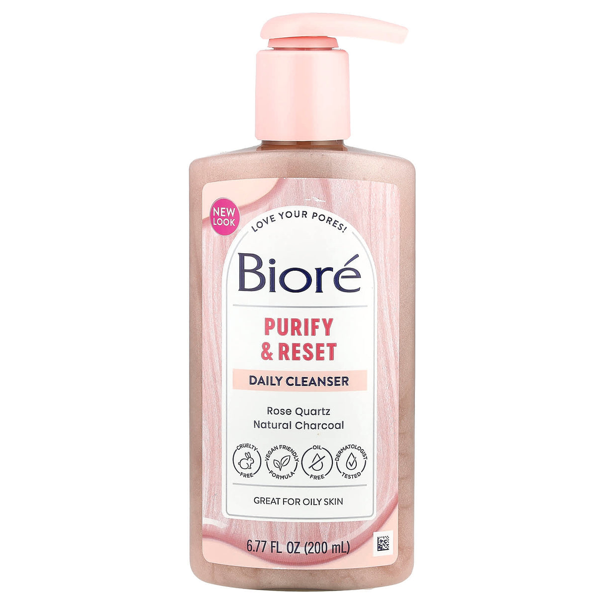 Biore, Daily Purifying Cleanser, Rose Quartz + Charcoal, 6.77 fl oz (200 ml)